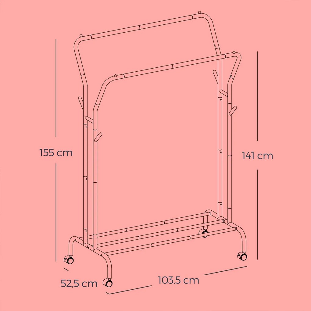 Cabide guarda roupa com rodas de 52,5 x 103,5 x 155 cm branco