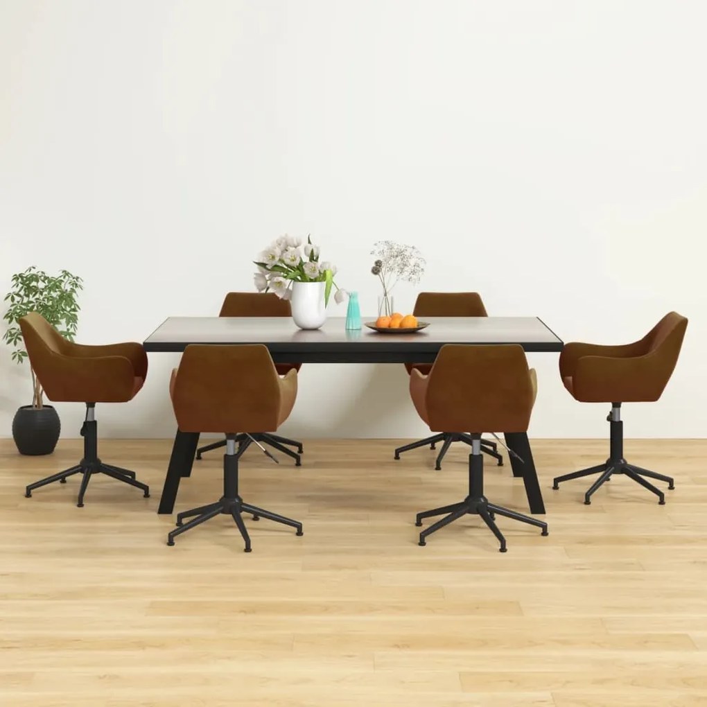 vidaXL Cadeiras de jantar giratórias 6 pcs veludo castanho