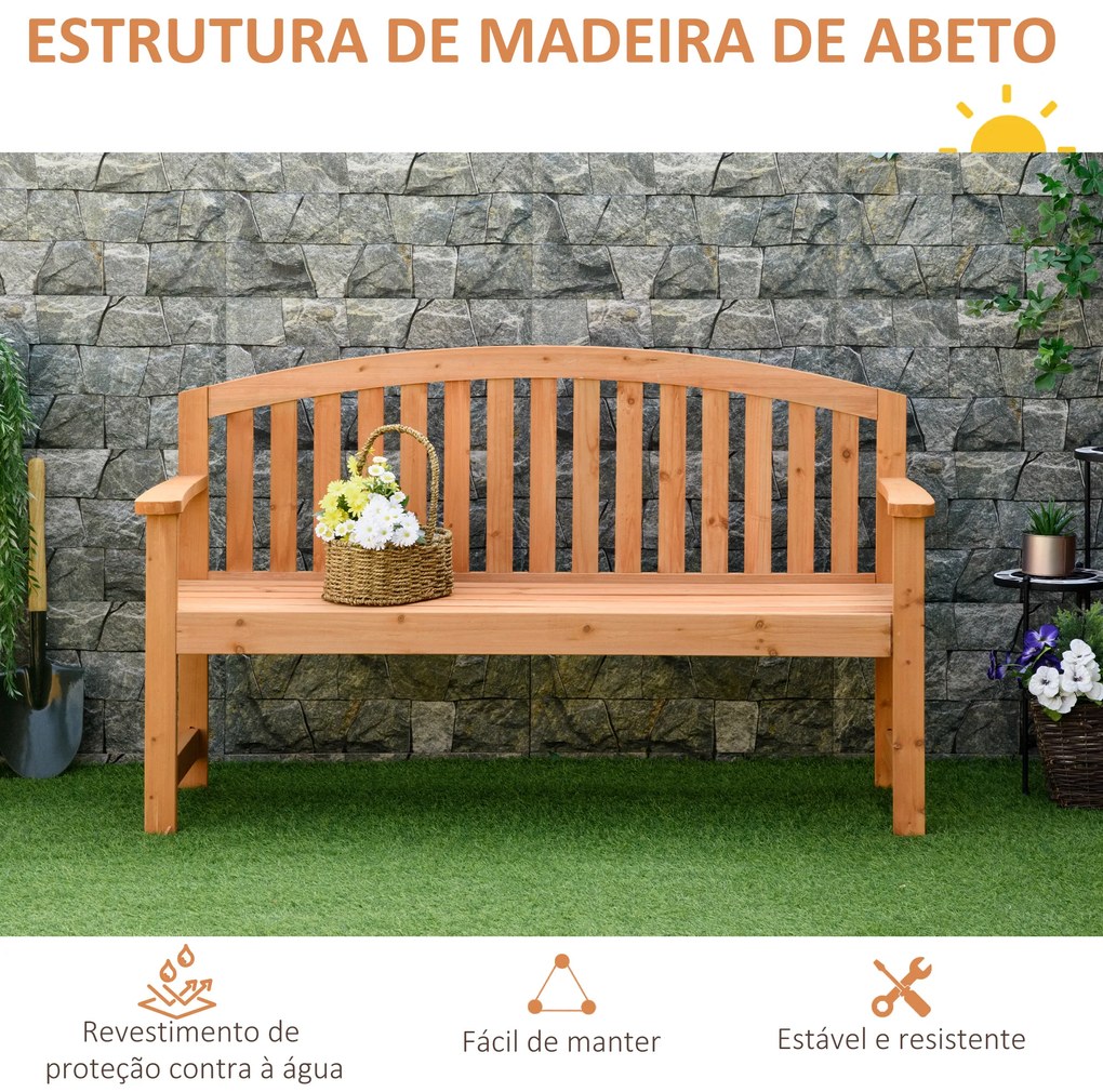 Outsunny Banco de Jardim de 3 Lugares Banco de Ripas de Madeira com Encosto Apoio para os Braços Terraço Varanda Exterior Carga 320kg 140x50x85cm Natural
