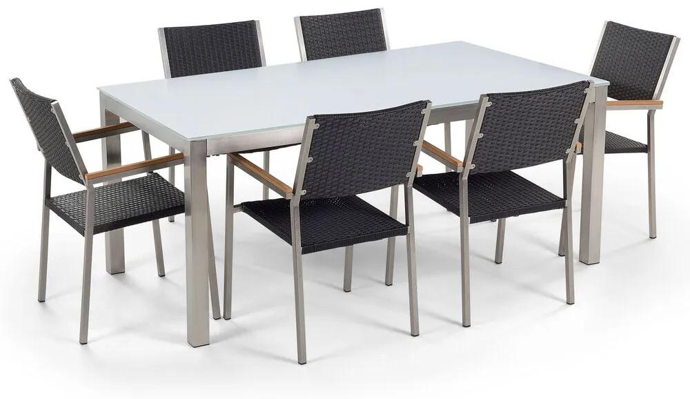 Conjunto de mesa com tampo em vidro branco 180 x 90 cm e 6 cadeiras rattan sintético GROSSETO Beliani