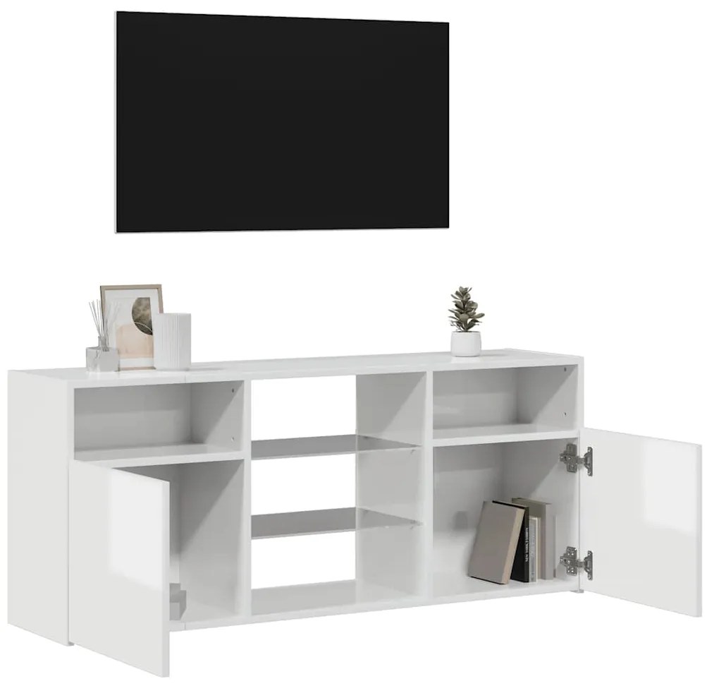 Móvel de TV com luzes LED 120x30x50 cm branco brilhante