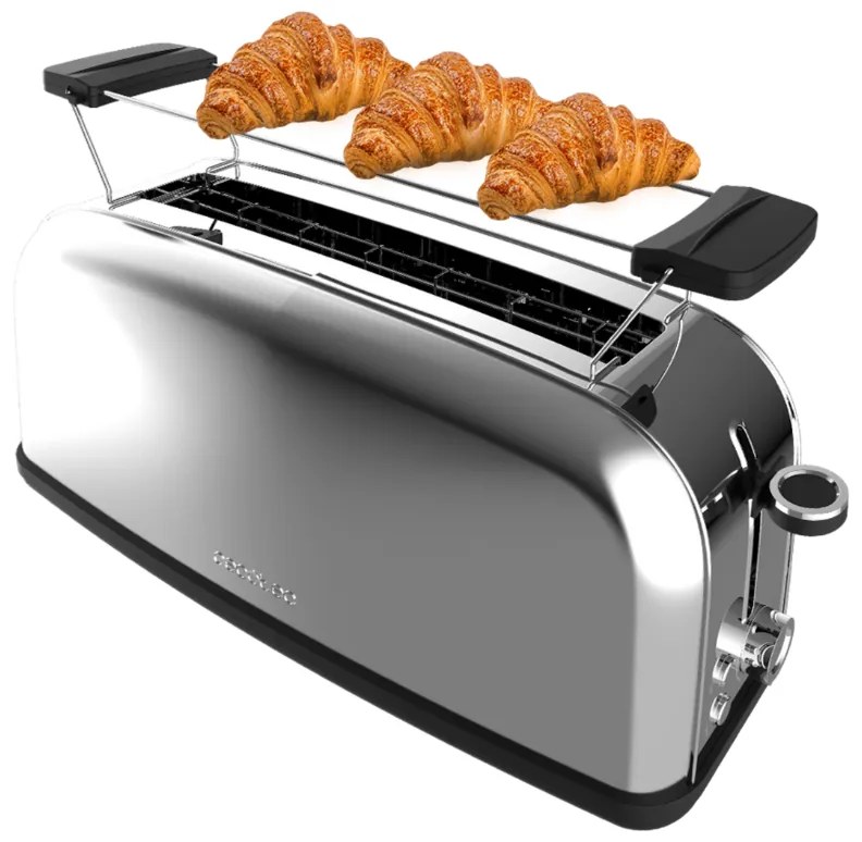 Torradeira vertical Toastin' time 850 Inox Long Steel com uma ranhura longa e suporte para pão