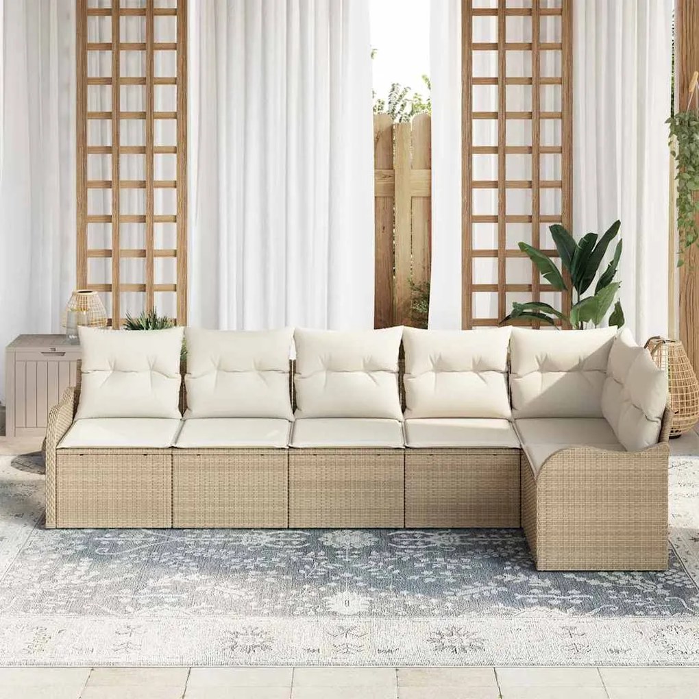 Sofá de Jardim de 6 Peças com Almofadas Bege em Rattan