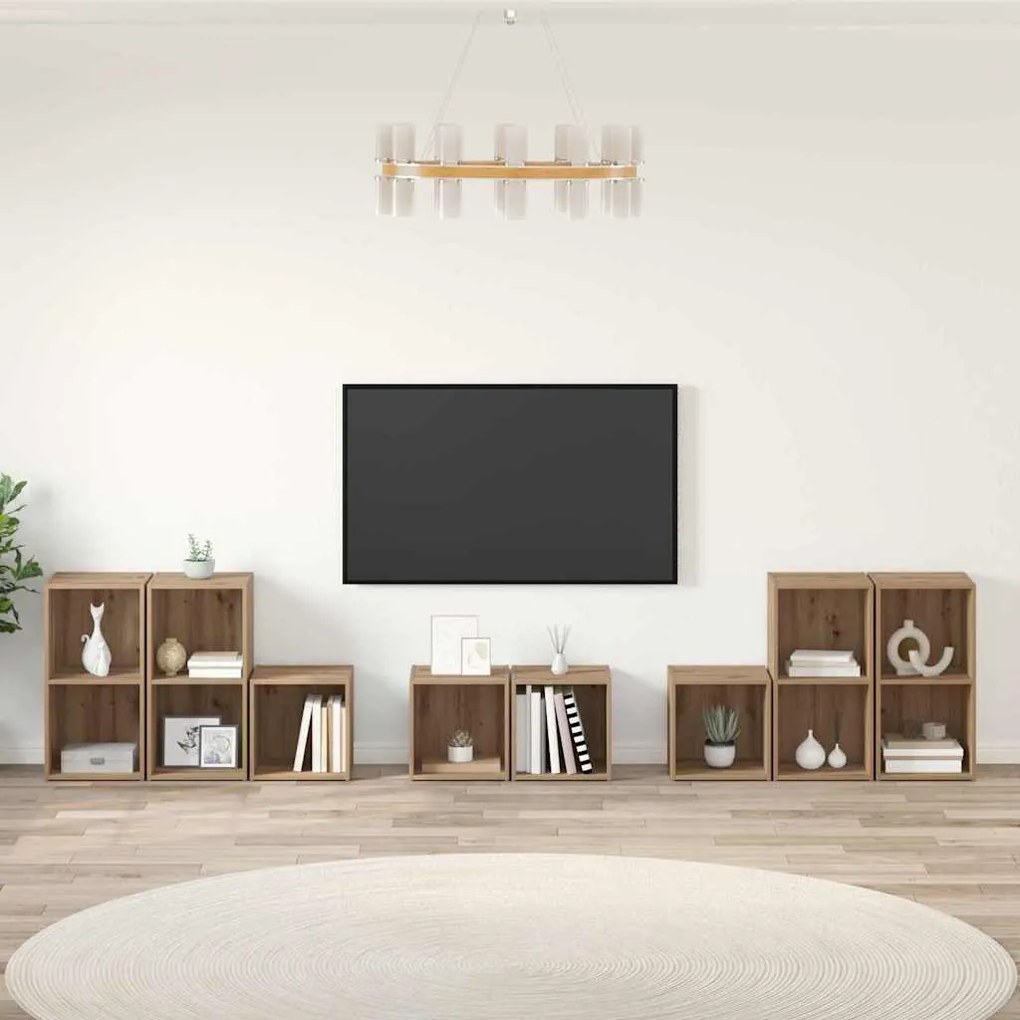 vidaXL Conjunto de Estantes para TV 8 pcs Carvalho Artesanal