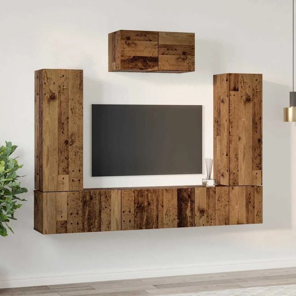 Conjunto de móvel de TV 7 pcs Madeira Antiga 180 x 30 x 120 cm