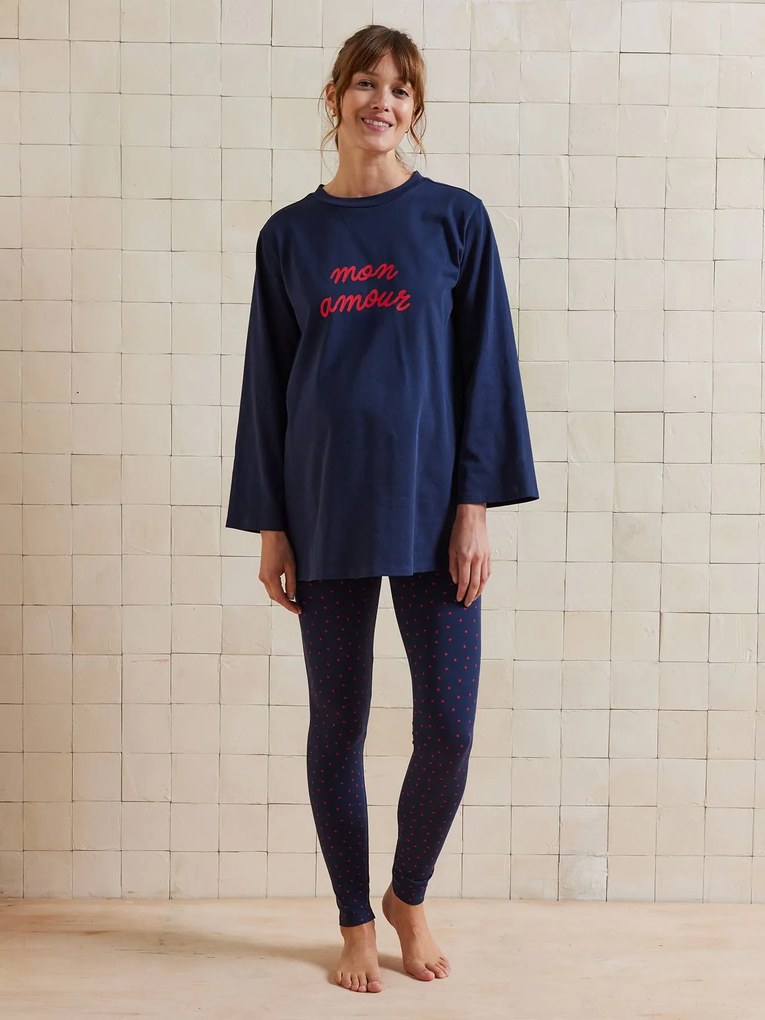 Conjunto pijama de 2 peças "mon amour", de grávida marinho