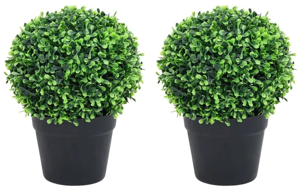 Plantas bolas de buxo artificiais c/ vasos 2 pcs 37 cm verde