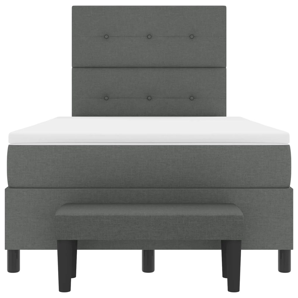 Cama Box com Colchão e Banco Cinza Escuro 120x190 cm Tecido