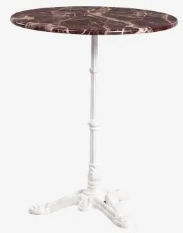 Mesa De Bar Redonda Ø60cm Em Pedra Natural Azteca Mármore Vermelho Cherry Gold - Branco Glacial - Sklum