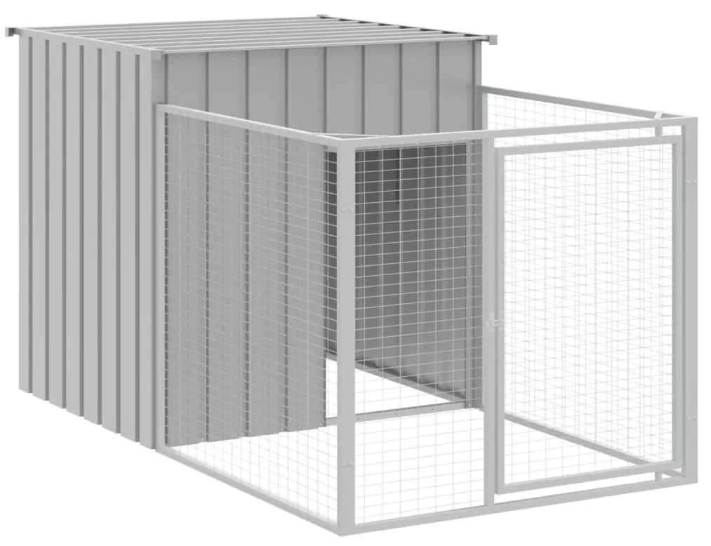 Casota cães c/ parque 110x609x110 cm aço galvaniz. cinza-claro