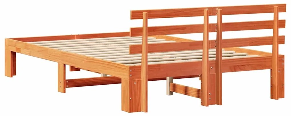 Estrutura de Cama de Madeira de Pinho Castanho Encerado