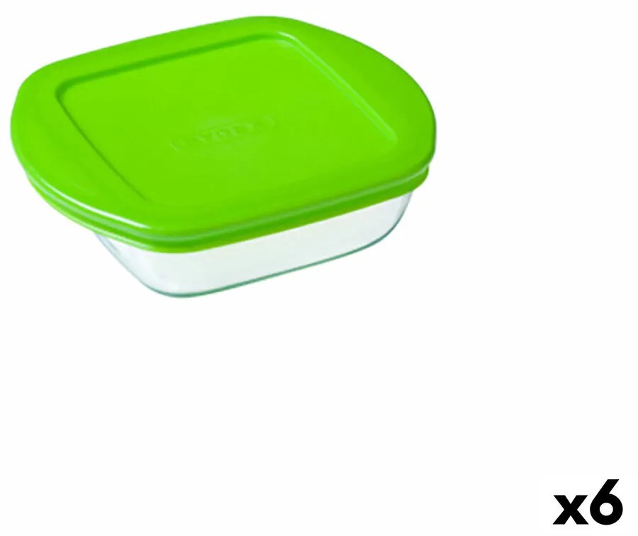 Lancheira Quadrada com Tampa Pyrex Cook & Store Verde 1 L 20 X 17 X 5,5 cm Silicone Vidro (6 Unidades)