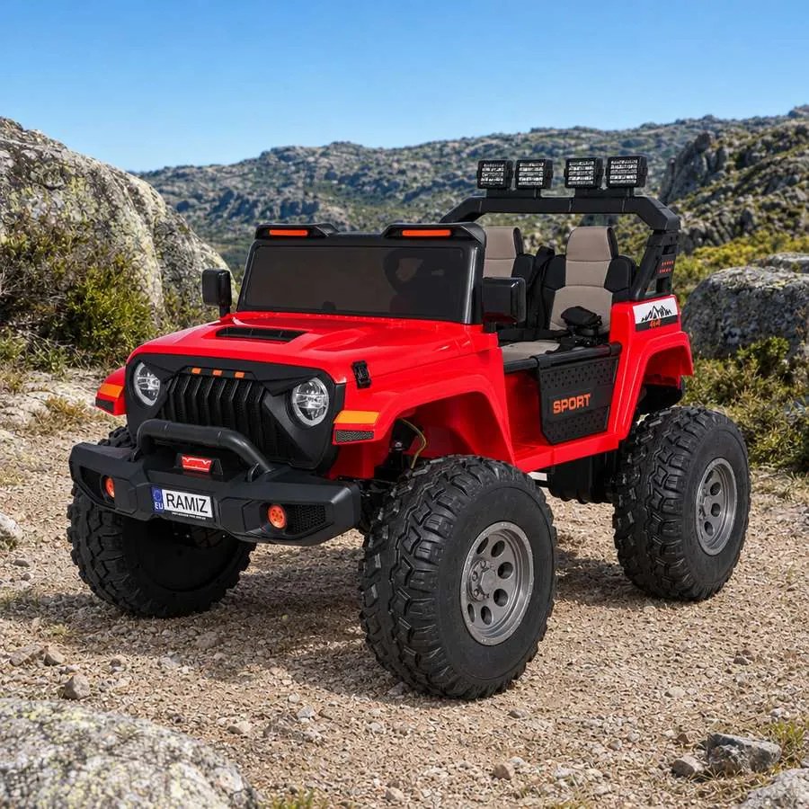 Carro elétrico para Crianças 2 Lugares Extreme Sport 4x4 24V Pneus Espuma EVA, assento couro ecológico Vermelho