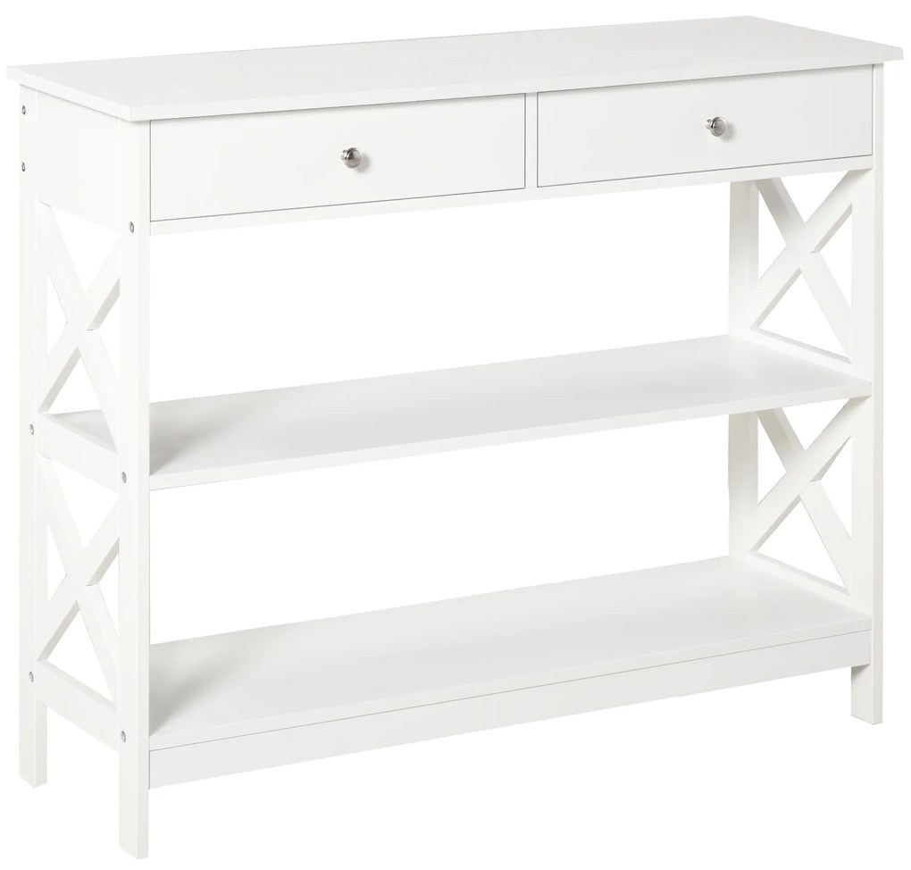 HOMCOM Mesa consola tipo aparador para Corredor com 2 gavetas e 2 prateleiras inferiores Móveis modernos 100x30.5x80 cm Branco| Aosom Portugal