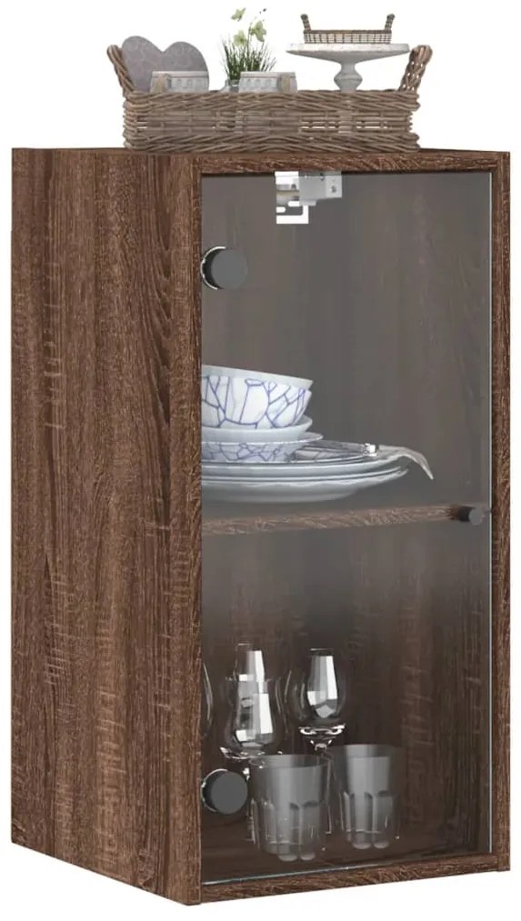 Armário parede c/ portas vidro 35x37x68,5 cm carvalho castanho