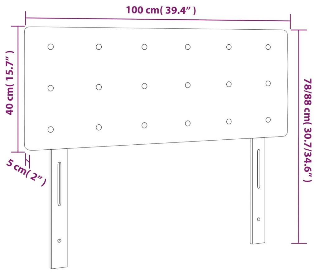 Cabeceira cama c/ LED 100x5x78/88cm couro artificial cinzento