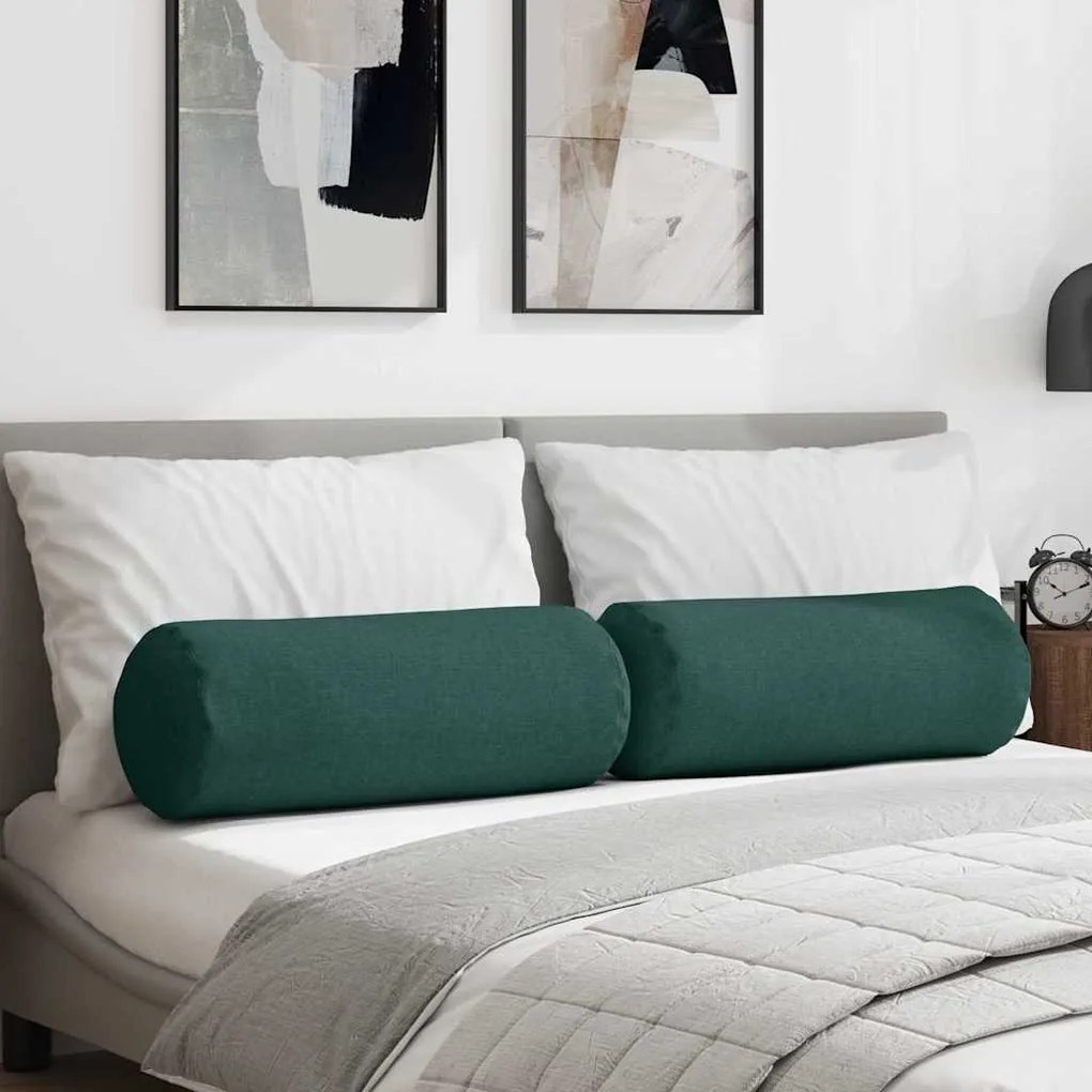 vidaXL Almofadas de Apoio 2 pcs Verde Escuro Ø 25 x 70 cm tecido