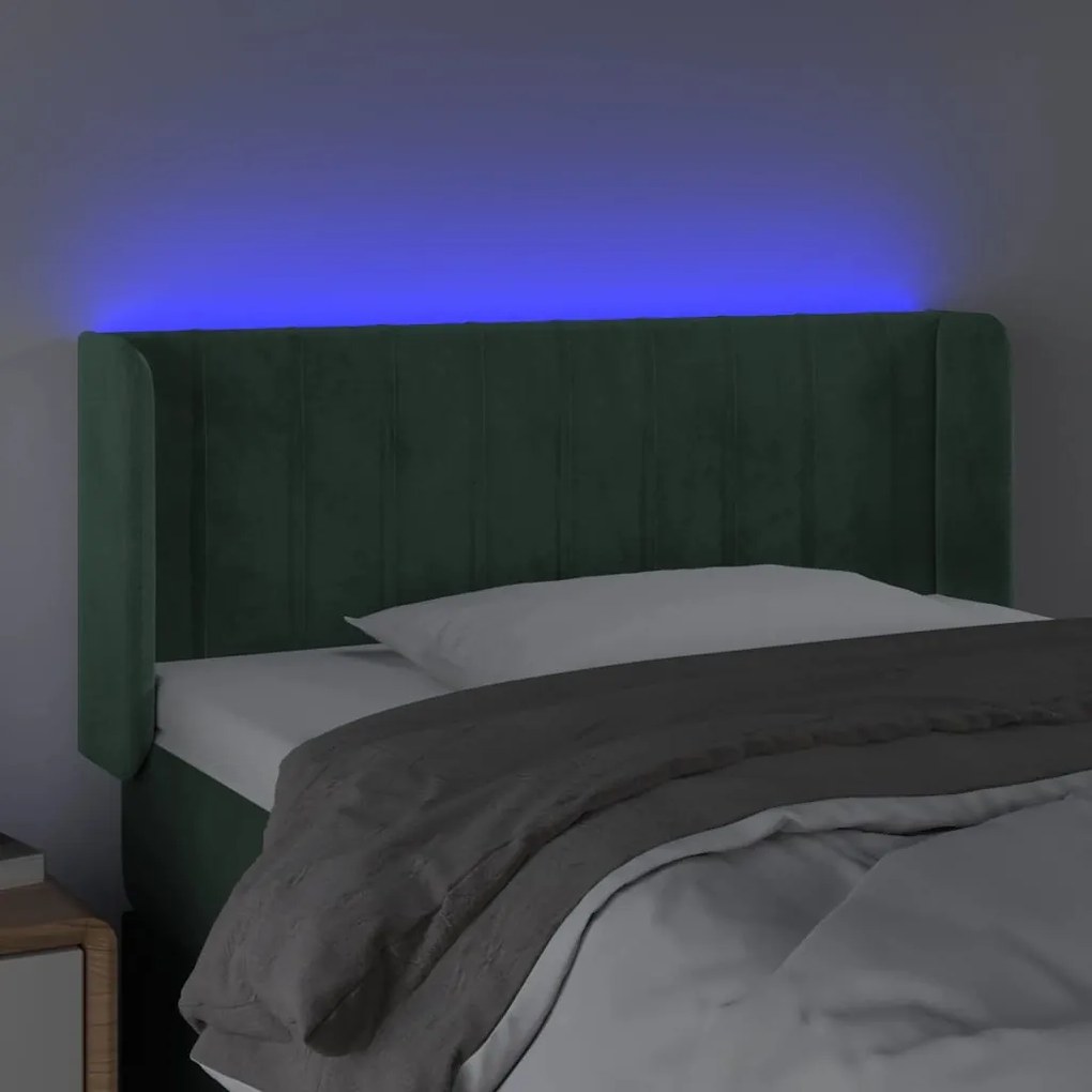 Cabeceira cama c/ luzes LED veludo 83x16x78/88 cm verde-escuro