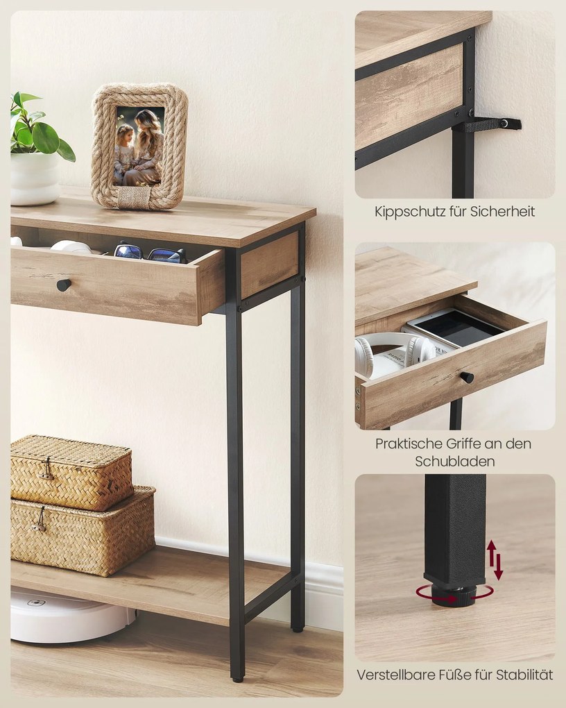 Mesa consola com 2 gavetas 30 x 100 x 80 cm castanho camelo-Preto