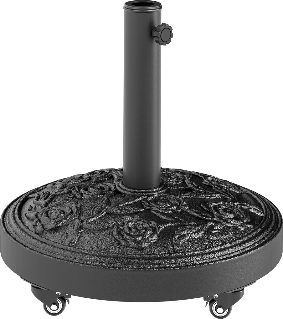 Outsunny Base para guarda-sol, base externa em resina 21 kg, para mastro Ø 32/38/48 mm, com rodas, Ø 49 x 42 cm, preto | Aosom Portugal
