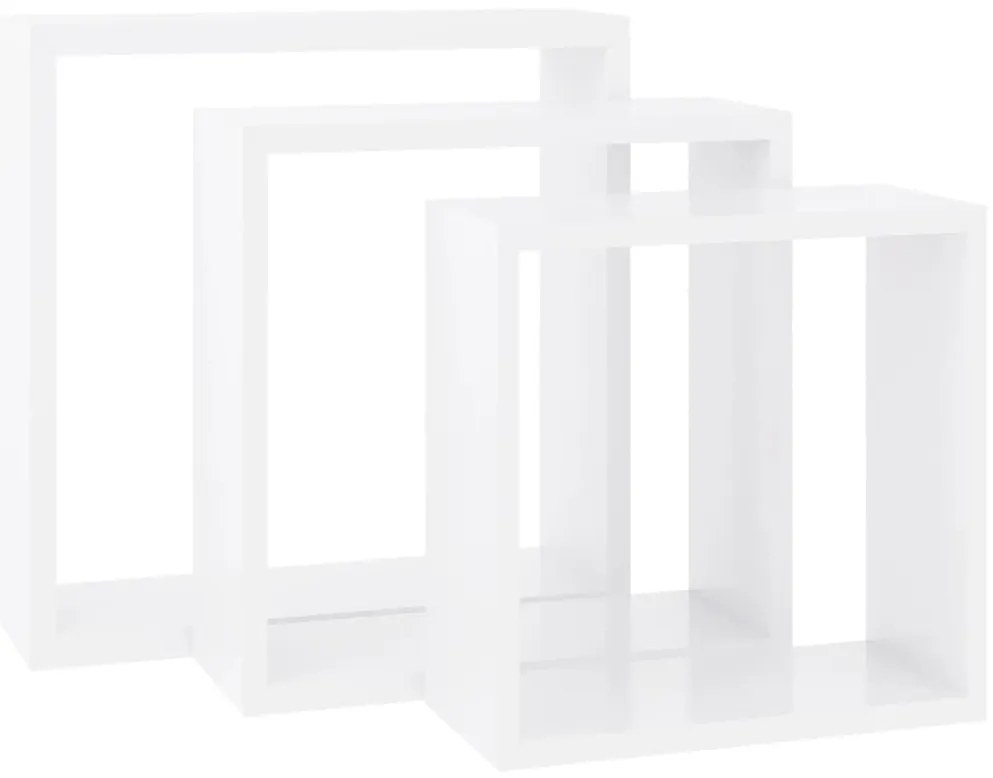 Prateleiras de parede em forma de cubo 3 pcs MDF branco