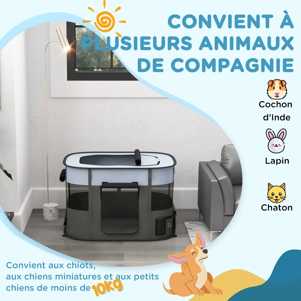 Parque dobrável para cães, gatos e pequenos animais, em tecido Oxford, com espaço de arrumação, 94 x 74 x 60 cm, cinzento e preto