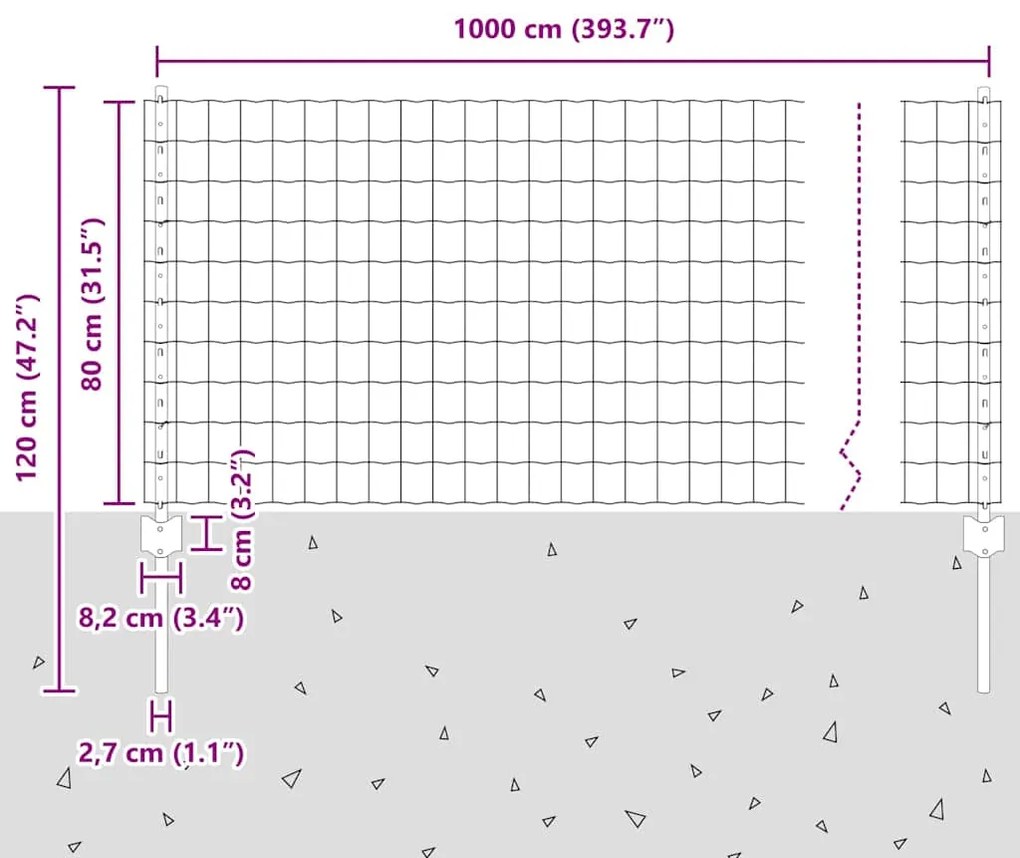 Cerca Euro com 5 Postes U Cinza 0,8x10 m Aço