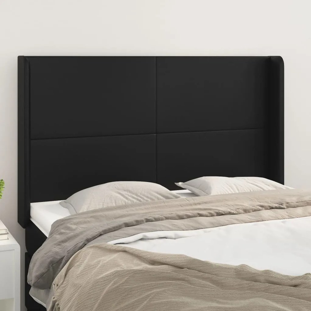 Cabeceira de cama c/ abas couro artif. 147x16x118/128 cm preto