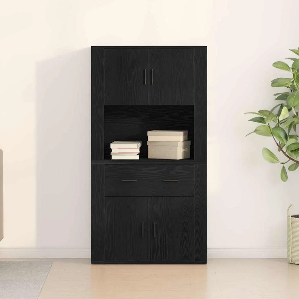 Highboard Carvalho Preto 80x33x150 cm Madeira Envolvente
