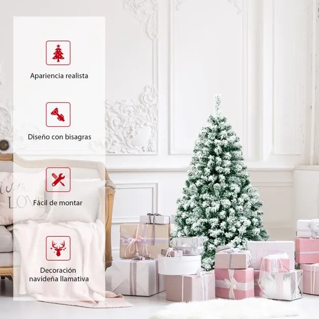 Arvore de Natal artificial com neve de 135 cm com iluminação articulada 200 luzes LED Base metálica dobrável Verde