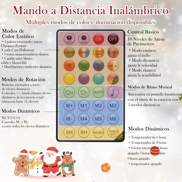 Árvore de Natal artificial pré-iluminada de 150 cm com comando remoto 250 luzes RGB multicoloridas controladas por APP 584 pontas de ramos Verde