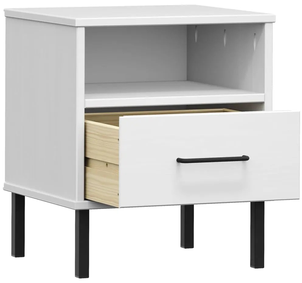 Mesa cabeceira c/ pernas de metal OSLO pinho maciço branco