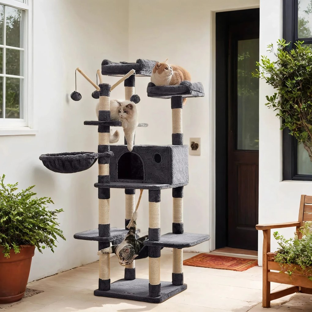 Arranhador para gatos XXL com caverna 50,1 x 50,1 x 164,1 cm cinza esfumaçado