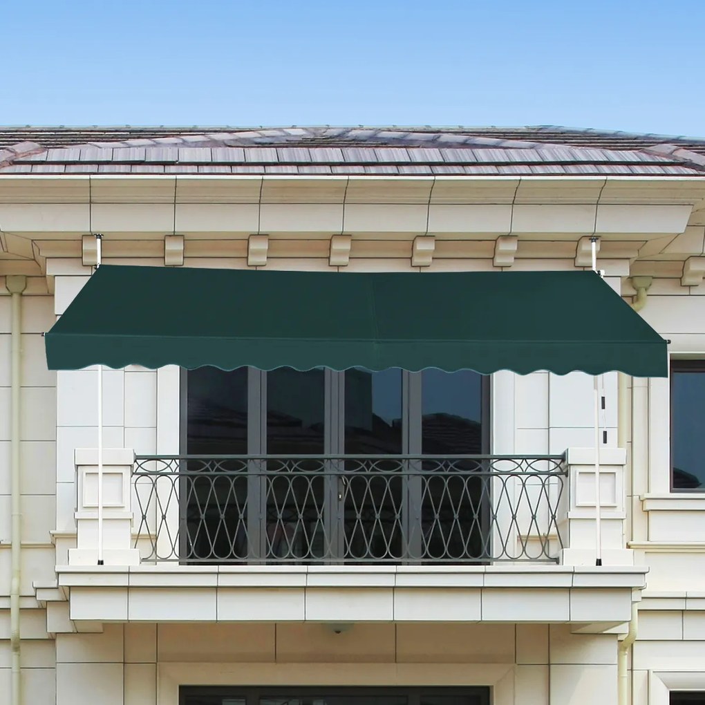 Toldo 350 x 125 cm Exterior telescópico Altura Ajustável 2-3 m com Manivela e Resistente às Intempéries Toldo Manual para Jardim e Varanda Verde