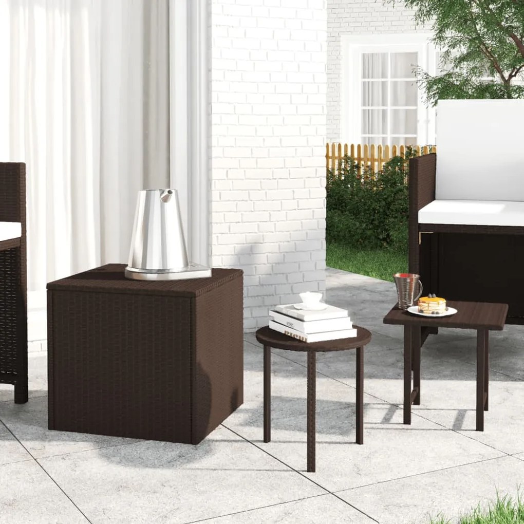 vidaXL Mesas de apoio para jardim 3 pcs vime PE castanho