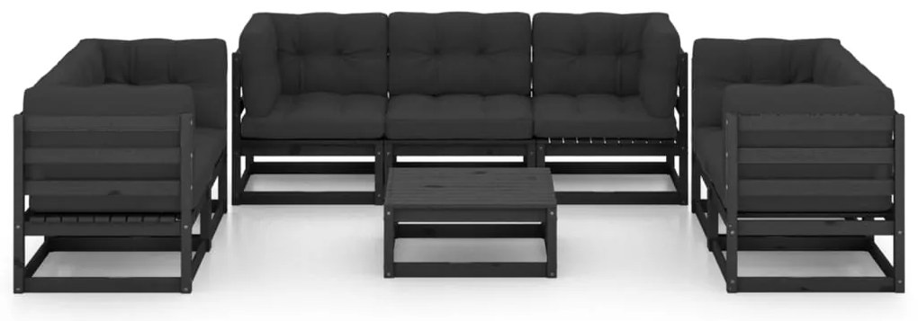 8 pcs conjunto longue de jardim c/ almofadões pinho maciço