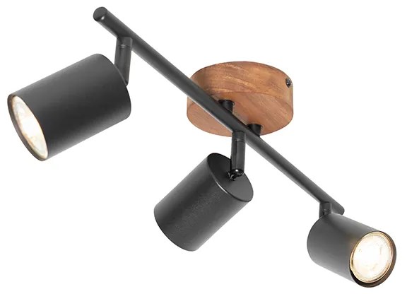 Projetores industriais pretos com madeira inclinável 3 luzes - Jeana
