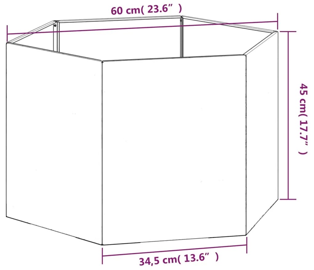 Vaso/floreira 60x60x45 cm aço corten cor enferrujado