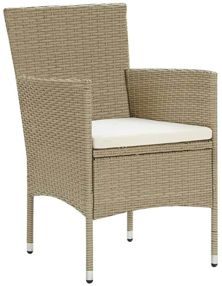3 pcs conjunto jantar p/ jardim c/ almofadões vime PE bege