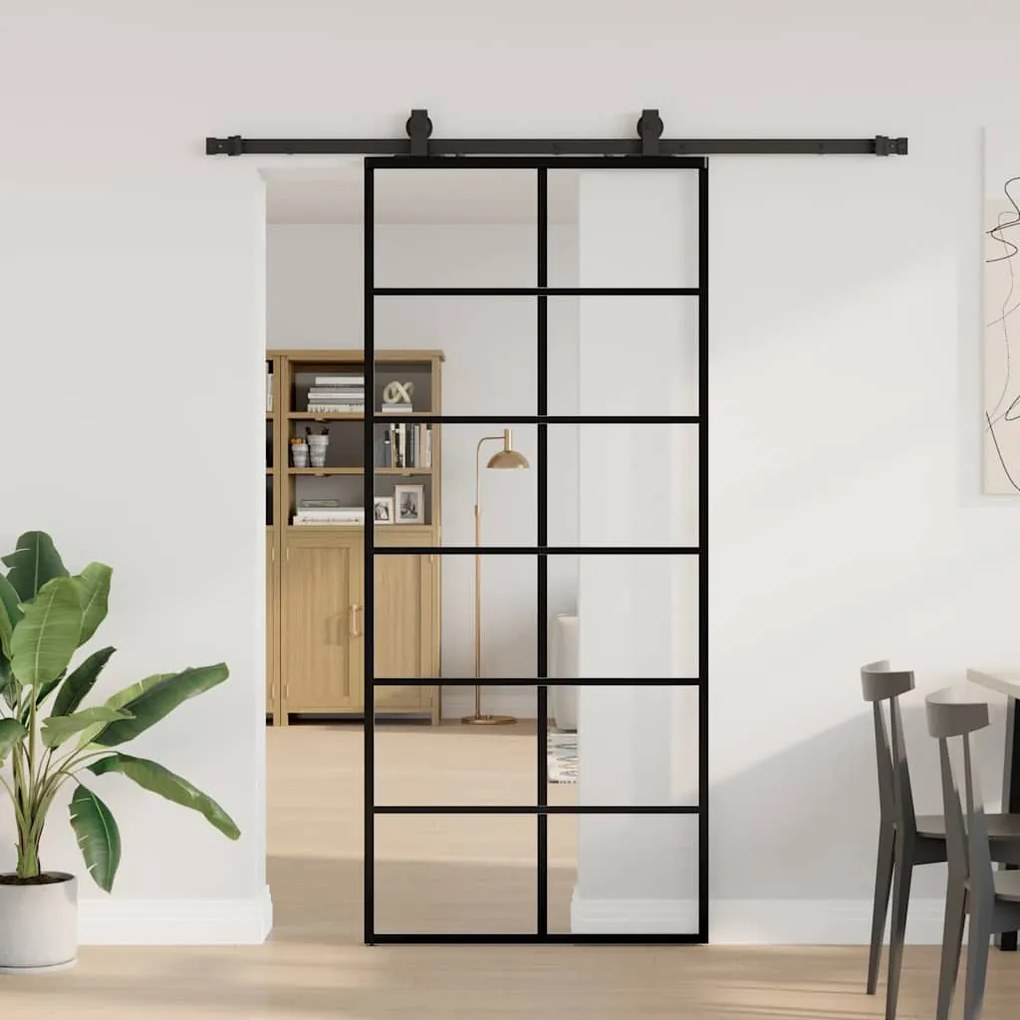 Porta deslizante c/ conj. ferragens 90x205cm vidro ESG preto