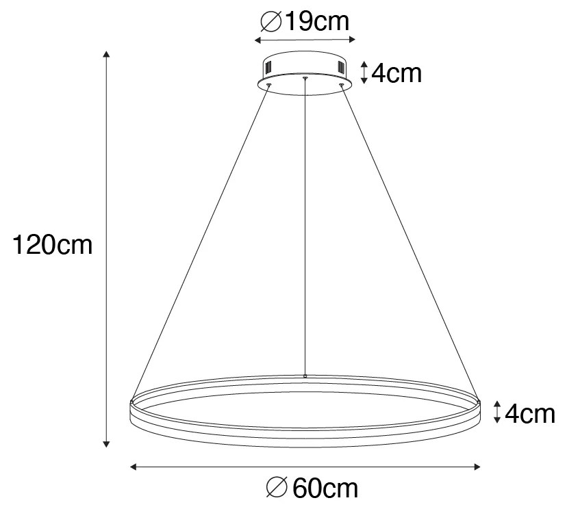Candeeiro de suspensão design branco 60 cm com LED regulável em 3 etapas - Anello Moderno