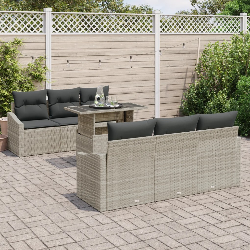 Conjunto de Sofá de Jardim com 7 Peças e Almofadas Cinza Claro de Ratt