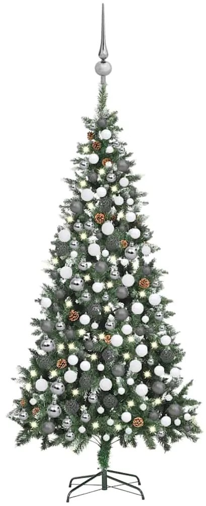 Árvore Natal artificial pré-iluminada c/ bolas e pinhas 210 cm