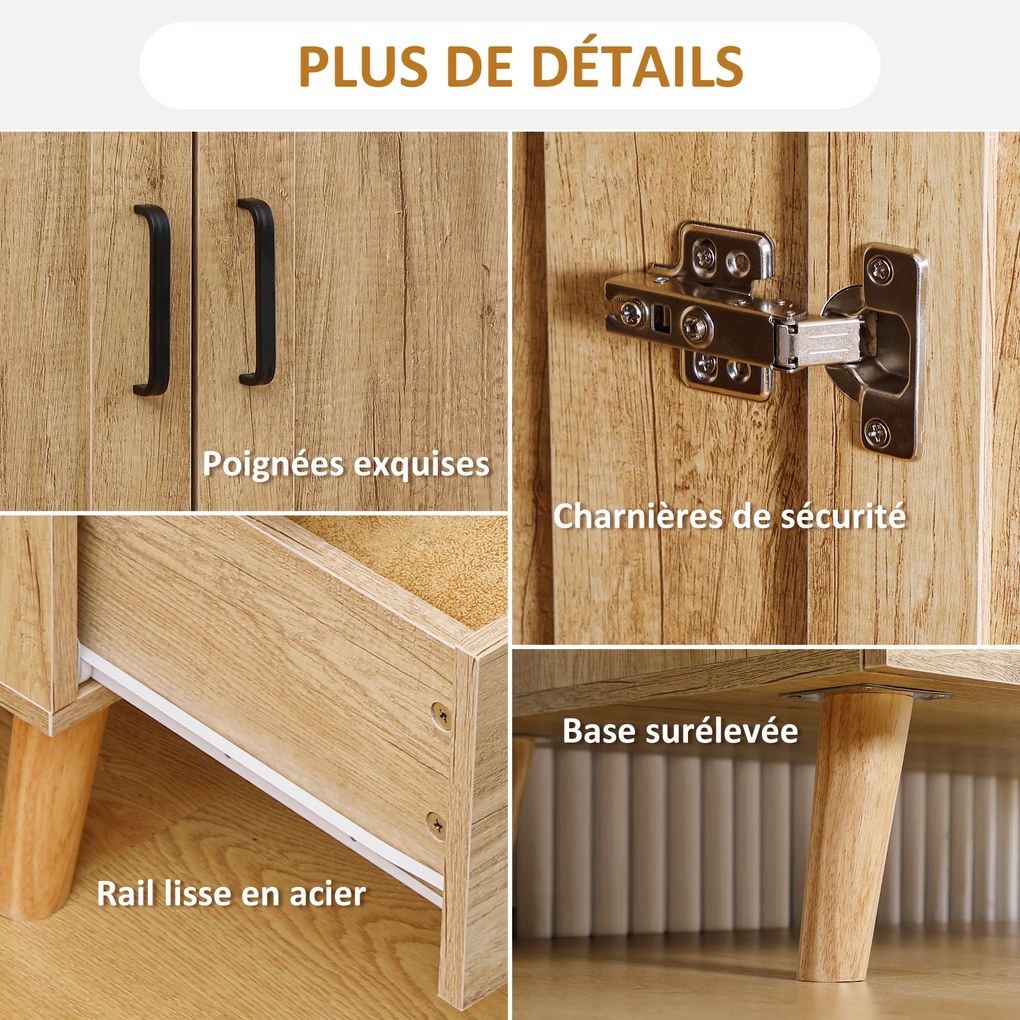 Guarda roupa e arrumação com 2 portas e 2 gavetas, com varão - 80 x 54 x 180 cm cor natural
