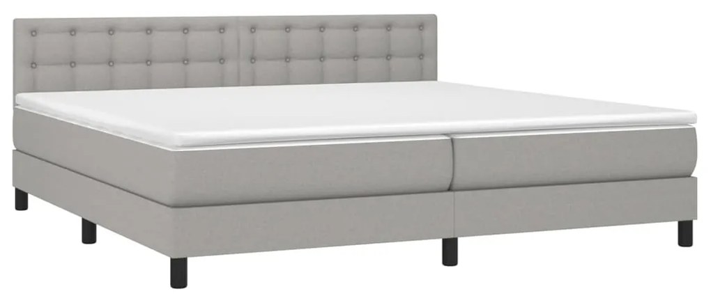 Cama box spring c/ colchão e LED 200x200 cm tecido cinza-claro