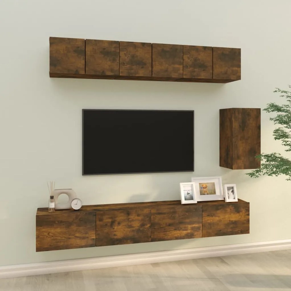 vidaXL 6 pcs conjunto móveis TV derivados de madeira carvalho fumado
