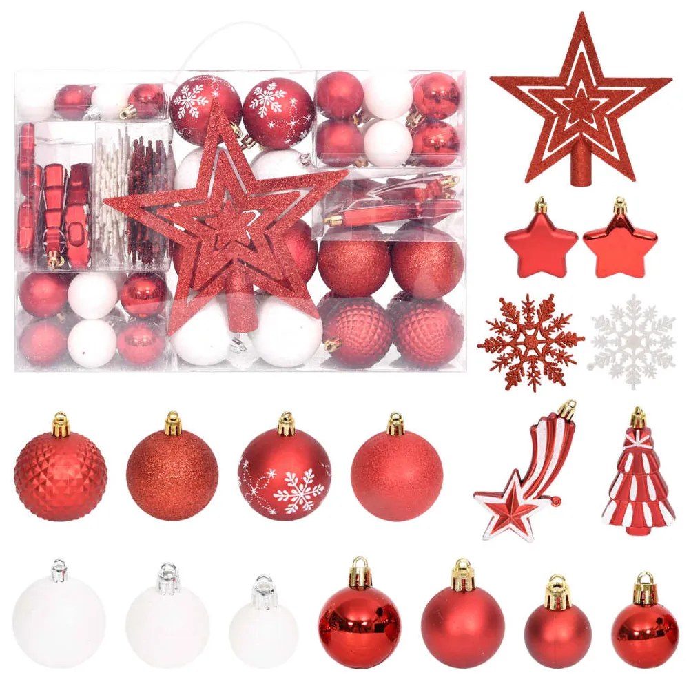 108 pcs conjunto de enfeites de Natal vermelho e branco