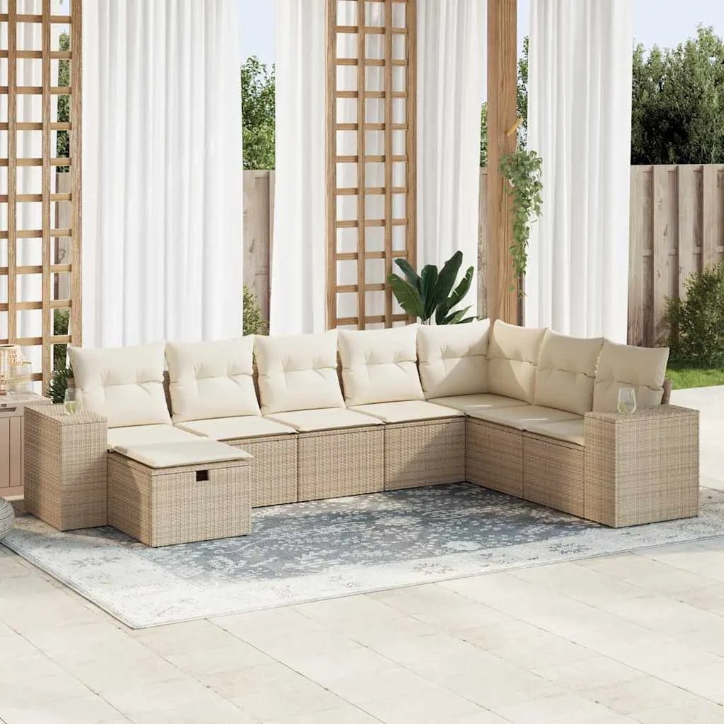 vidaXL 8 pcs conjunto de sofás p/ jardim com almofadões vime PE bege