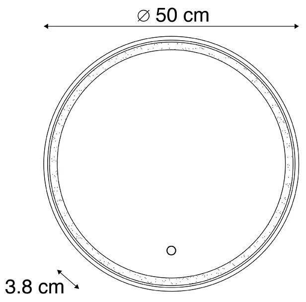 Espelho de casa de banho dourado 50 cm Incl. LED Regulável em 3 níveis com toque redondo - Miral
