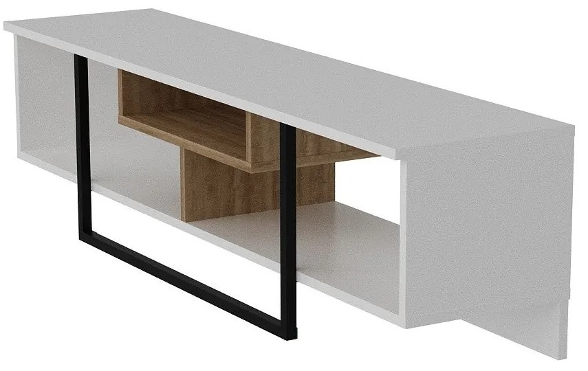 Móvel TV Asal – Branco Preto Carvalho – 149,4x40,2x35,2 cm